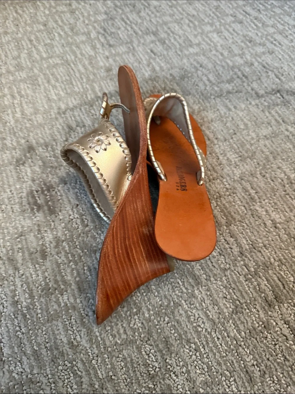 Jack Rogers Gold Leather Medallion Wedge Sandals
